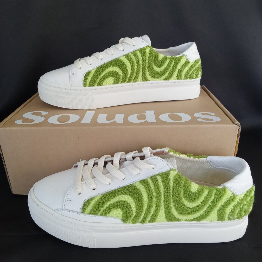 SOLUDOS Ibiza Platform Psychedelic Spiral Sneaker White/Green Women Size 8.5